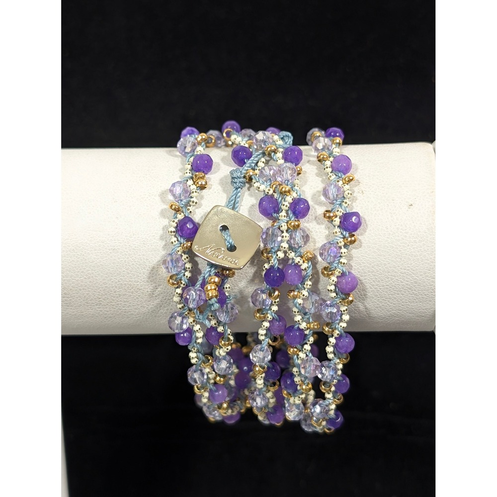 Nakamol Purple Beaded‎ Wrap Bracelet 34in Stone Glass Woven Boho